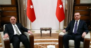 الرئيس التركى أردوغان خلال لقاء سابق مع رئيس الوزراء العراقى حيدر العبادى. (الإنترنت).