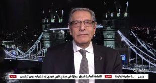 المحلل السياسي ورئيس تحرير تايمز أوف إيجيبت د.عبدالله حموده يتحدث في مداخلة تليفزيونية إلى قناة الإخبارية السعودية. (لقطة مثبتة من تسجيل مصور)