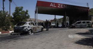 آثار إرهاب المستوطنين على إحدى محطات الوقود في الضفة الغربية. (وفا)