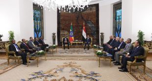 السيسي ورئيس الوزراء الأثيوبي خلال لقاء في القاهرة الخميس. (الرئاسة المصرية)