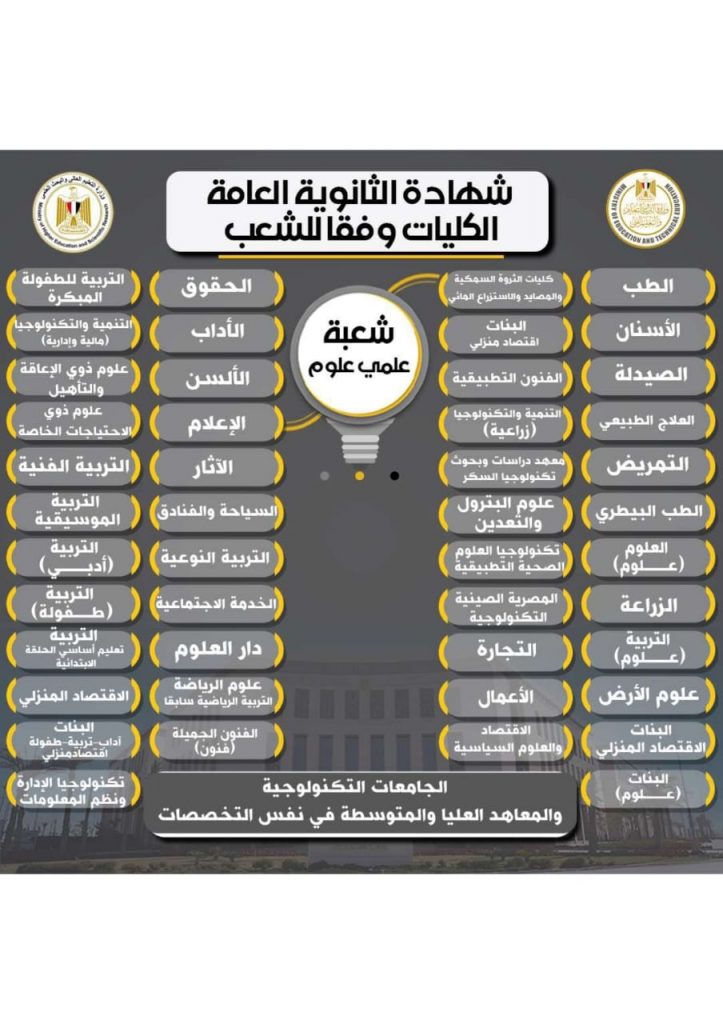 «التعليم» و«التعليم العالي» تعلنان تفاصيل الكليات والتخصصات الجامعية المتاحة للمسارات المختلفة في «البكالوريا» 5 6