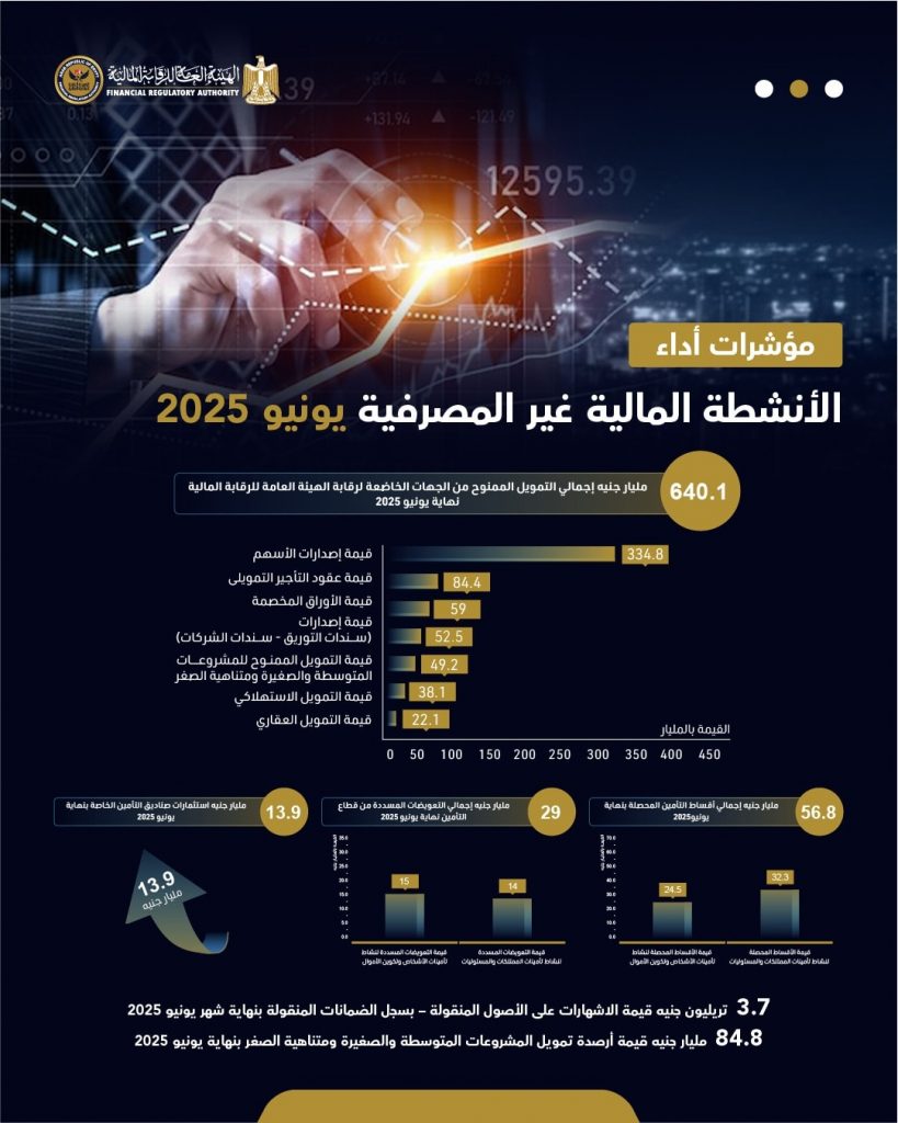 640.1 مليار جنيه إجمالي التمويل الممنوح من الجهات الخاضعة لـ«الرقابة المالية» (إنفوغراف) 3 531903455 1309635444540206 4648281316504784270 n