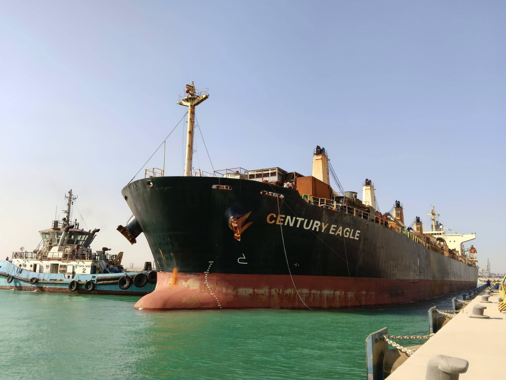 في أول عملية تداول تجاري بمحطة شركة ترانس كارجو (TCI).. ميناء السخنة يستقبل السفينة CENTURY EAGLE المحملة بمستلزمات مصانع وخامات PTA 2 image 210