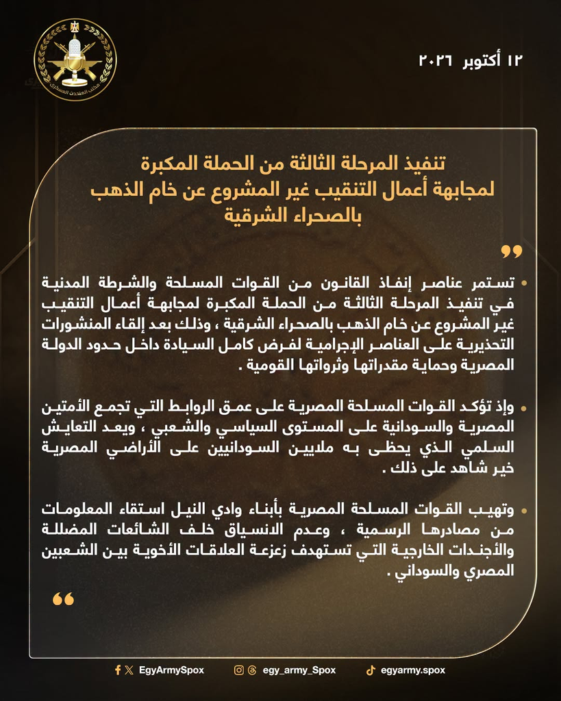 القوات المسلحة تبدأ تنفيذ المرحلة الثالثة من مجابهة التنقيب غير المشروع عن الذهب بالصحراء الشرقية وتوجه رسالة للسودانيين 2 image 188